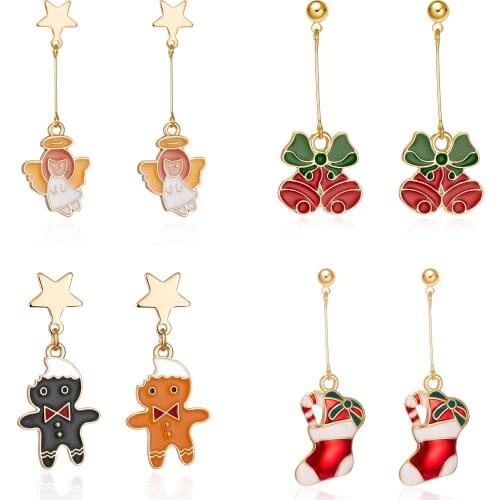 New Christmas Drop Earrings Star Cartoon Gingerbread Man Angel Dangle Earrings For Women Xmas Festival New Year Party Jewelry