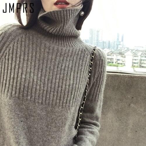JMPRS 2021 Turtleneck Sweater Winter Loose Pullovers Solid Stretch Striped Knitted Tops Harajuku Oversize Female Jumper Clothes