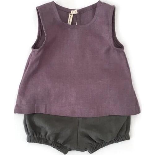 Girls Cotton And Linen Top Round Neck Sleeveless Summer Solid Kids T-Shirt Cute Children Casual Vest Wear Baby Girl Clothes TZ34