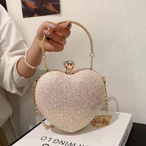 Sequins Heart-shaped Totes With Metal Handle 2021 New Quality PU Leather Womens Designer Handbag Cute Shoulder Messenger Bag