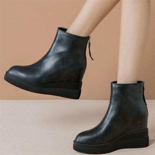 Fashion Sneakers Women Genuine Leather Wedges High Heel Ankle Boots Female Round Toe Chunky Platform Pumps Shoes Casual Shoes