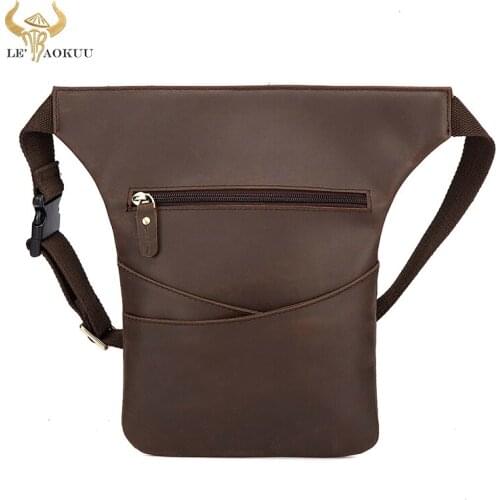 Crazy Horse Leather Mens Vintage Travel Fanny Waist Belt Bag Pack Satchel Sling Bag Design Phone Cigarette Case Pouch Male 3116