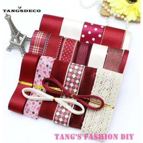High Quality Dark Red Color Mix Ribbon Set/Wine Red ribbon Set/ DIY Ribbon Set