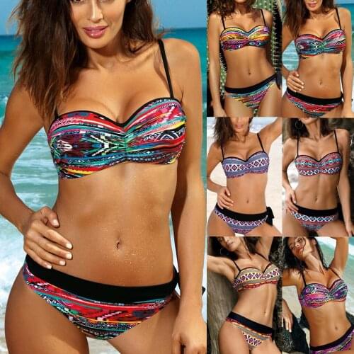 #H40 Vintage Geometric Print Swimsuit Women Two Piece Sexy Bikinis 2020 Mujer Plus Size Beachwear Swimwear Women Bikini Set