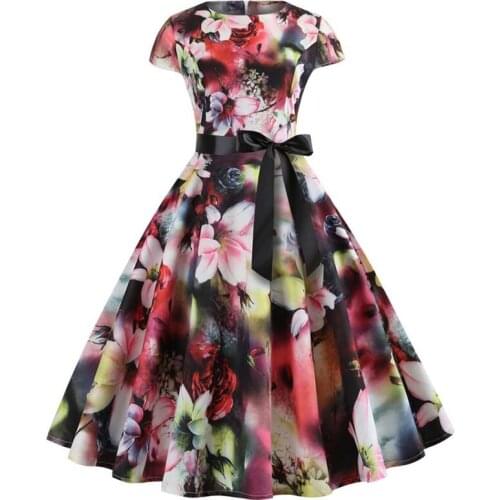 New Women Vintage Dress Floral Print Summer Dresses Plus Size Pin Up Retro Elegant 50s Rockabilly Party Sundress Vestidos