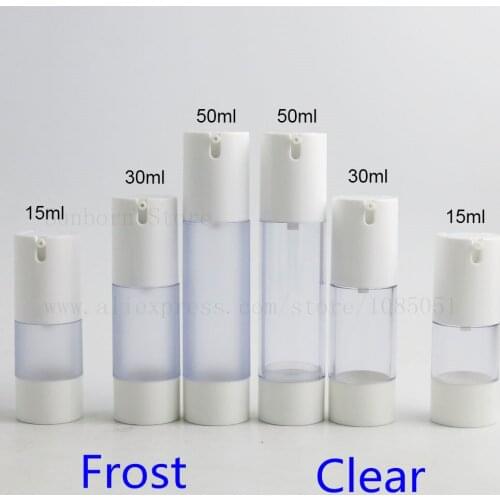 12pcs x Frost Clear High-grade Refillable Bottles 15ml 30ml 50ml Portable Airless Pump Dispenser Bottle For Travel Lotion