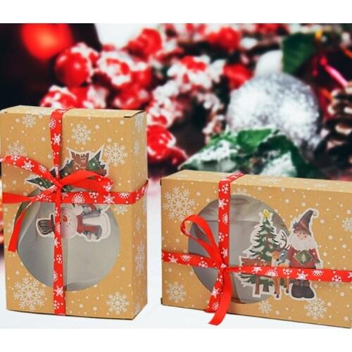 2pcs Transparent Window Kraft Paper Christmas Candy Gift Box Cookie Packaging Boxs Christmas Gift For Children Navidad 2021