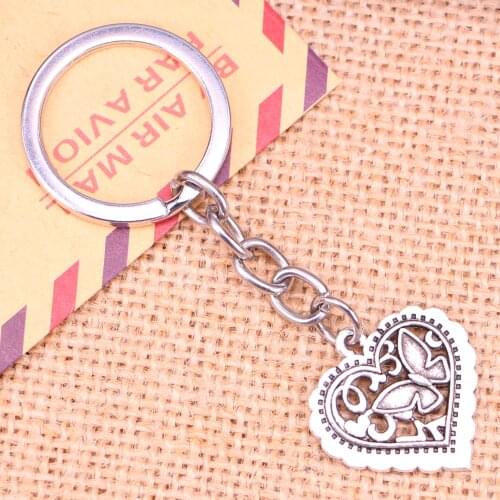 20pcs New Fashion Keychain 25x24mm heart butterfly Pendants DIY Men Jewelry Car Key Chain Ring Holder Souvenir For Gift