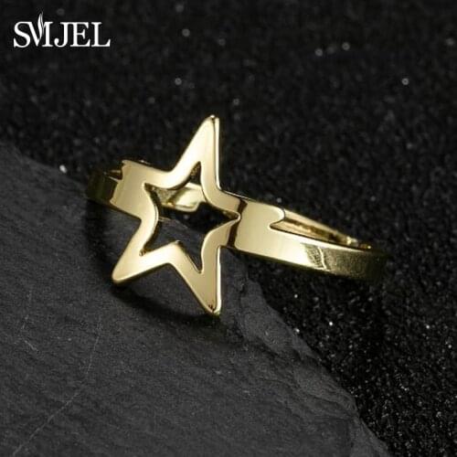 2021 Gold Stainless Steel Hollow Star Rings for Women Bijoux Gift Female Adjustable Size Finger Rings Anillos Wholesale