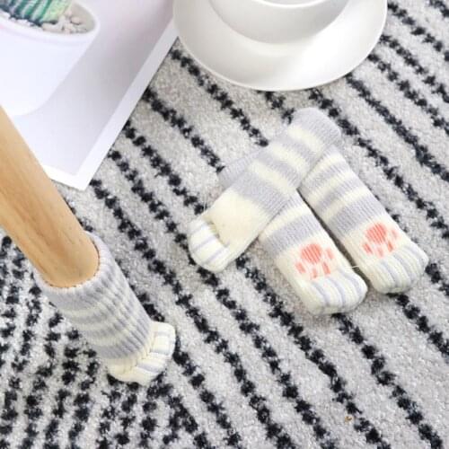 4Pcs/set Chair Desk Feet Sock Cartoon Cat Pattern Thickened Anti-slip Table Leg Knitted Cover Floor Protectors Supplies