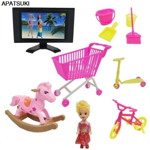 1/6 Dolls Accessories Playhouse Furniture Mini TV Cleaning Tool Scooter Bicycle Play Toy For Barbie Dollhouse Kelly Doll DIY Toy