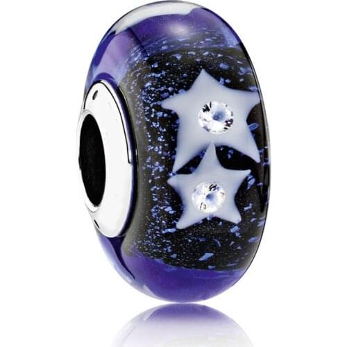 Authentic S925 Bead DIY Jewelry Murano Glass Charms fit Lady Bracelet Bangle Starry Night Sky Charm Lady Gift