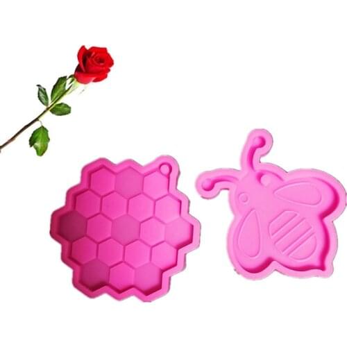 Shiny Glossy Silicone Resin Molds Bee/Honeycomb Keychain Mold DIY Keychain Pendant Jewelry Epoxy Resin Crafting Molds