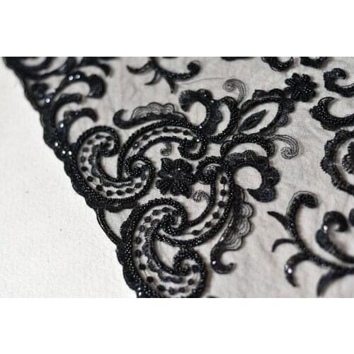 Black Lace Fabric Beaded Lace Mesh Embroidery Bridal Lace Fabric Wedding Dress Fabric