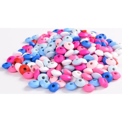 Wooden Flat Wood Beads Lead-Free Loose Spacer Round Wooden Beads Kids Wood Beads for DIY Jewelry Making 6X12mm 100Pcs/Lot 6Color