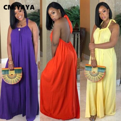 CMYAYA 2021 Women Summer Strap Sleeveless Maxi Long Dress Beach Sexy Party Night Fashion Backless Dresses Vestidos
