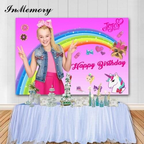 InMemory Jojo Siwa Birthday Photographic Backdrops Girls Birthday Unicorn Photo Background Pink Theme Vinyl Photo Booth Props