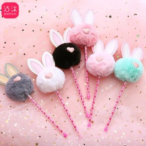 Creative Gel Pen Cute Kawaii Plush Rabbit Ears Heart Gel Pen 0.5 Black Pen Signature Pen Stationery School Supplies Girl Gift