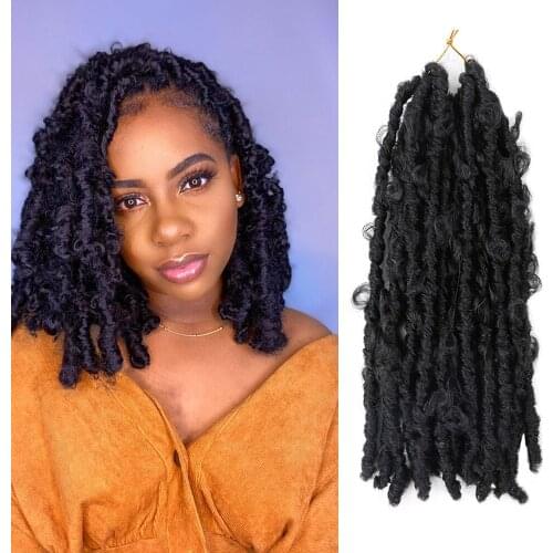 CLong Butterfly Locs Faux Locs Synthetic Crochet Hair Extensions Curly Braiding Hair Pre Stretched 14 Inches 80g Black Braids