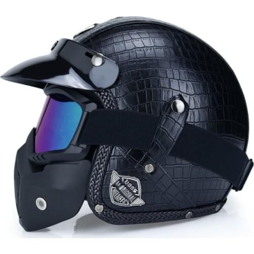 Chopper Biker Pilot Vintage PU Leather Helmets 3/4 Motorcycle Chopper Bike Helmet Open Face Retro Motorcycle Helmet Casco