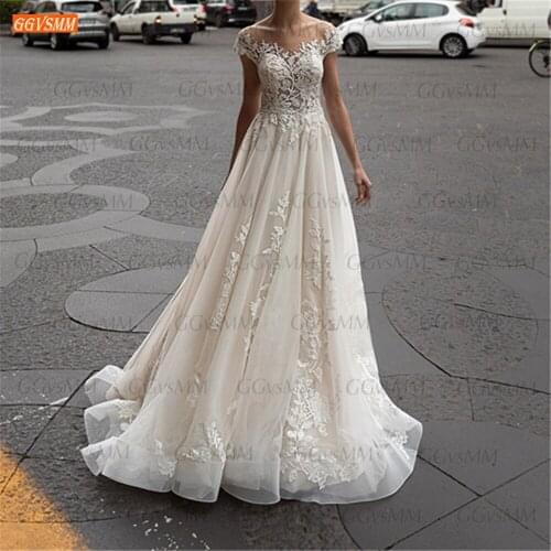 African Applique Beaded Lace Up Sumptuous Arabic Ivory Wedding Gowns 2021 Bride Dress Illusion Customized White vestido de noiva