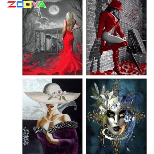 ZOOYA 5d Diamond Painting Diy Diamond embroidery Woman In Red Dress Sale Mosaic Decoration Full Round drill painting by numbers