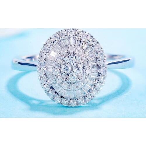 AEAW Luxury Halo Style Fine 0.4ct Diamond Rings 18K white gold Engagement Rings Statement Anniversary Day Gift For women