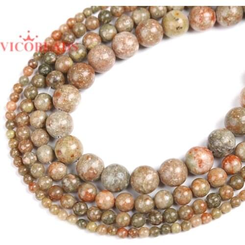 Natural Stone Chinese Unakite Round Beads 15" Strand 4 6 8 10 12MM Pick Size For Jewelry Making