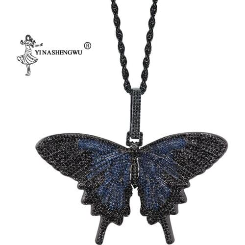 Pendant Necklace Cuban Chain Crystal Necklace Jewelry Popular Crystal New Hip- Hop Fashion Big Butterfly Pendant Men and Women