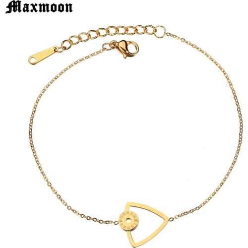 Maxmoon Jewelry Delicate Simple Hollow Triangle Stainless Steel Roman Numeral Bracelets Gold Adjustable Chain Bracelets Women