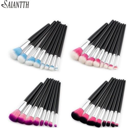 SAIANTTH 8pcs high end wooden handle makeup brushes set double color hair beauty tool loose powder eye shadow brush make up kit