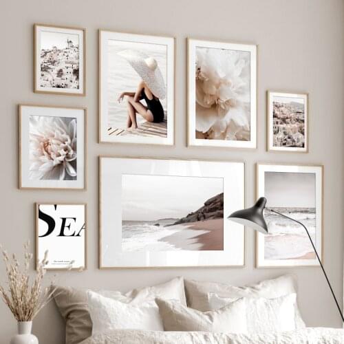 Wall Art Canvas Painting Santorini Sunny Beach Sunbathing Girl Nordic Posters And Prints Wall Pictures For Living Room Decor