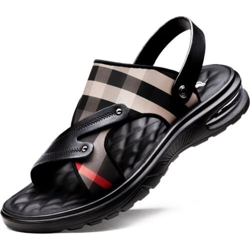New Casual Fashion Beach Shoes thick-soled wear-resistant Sandals mens Leather Sandals and slippers Leather Beach Shoes