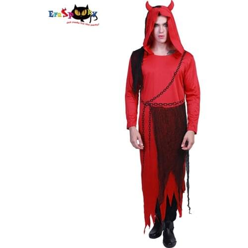 Eraspooky new scary costume halloween adulte homme long robe hood chain Devil Lord Costume Men Demon Cosplay Game Cosplay Party