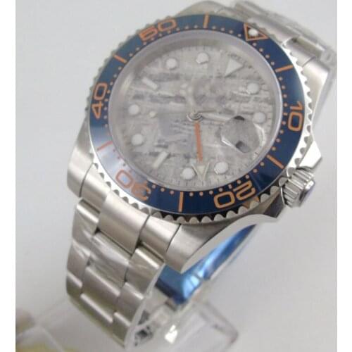 New 40MM Sterile Dial Sapphire Glass Date Luminous Ceramic Insert Bezel Orange GMT Automatic Movement Mens Watch