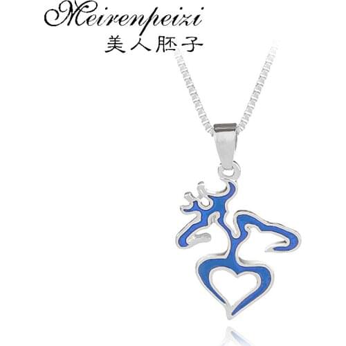 New Christmas Gift Animal Deer Pendant Necklace Couples Promise Enamel Blue Necklace Valentines Hunting Jewelry