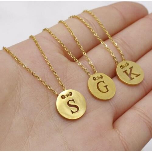 Initial Letter Necklaces & Pendant For Women Men Fashion Stainless Steel Round Disc Initial Name Couple Necklaces Love Gift
