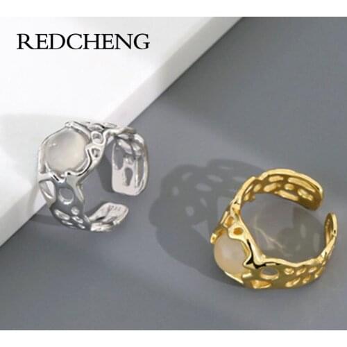 REDCHENG 925 Sterling Silver Gems Openwork Rings for Women INS Fashion Temperament Luxury Geometric Anniversary Jewelry Gifts