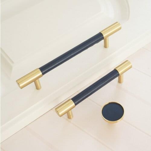 3.75‘’ 5‘’ Dark Blue Dresser Handles Copper Cabinet Knobs Leather Door Pull Handle Furniture Kitchen Cabinet Handles 96 128 mm