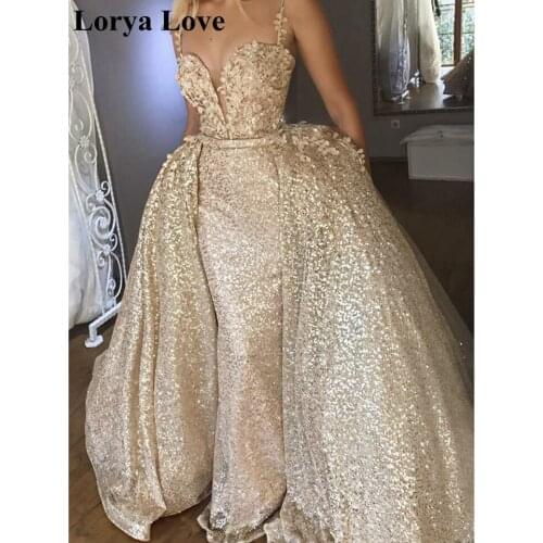 Mermaid Sequin Evening Dresses 2020 Women Champagne Spaghetti Straps Formal Party Robe De Soiree Luxury Champagne Prom Gowns