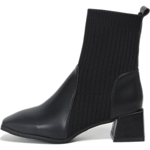 Stretch Knit Socks Boots Women Autumn 2021 Fashion Comfortable High-heeled Short Boots Wild Square Toe Thick-heeled Women Boots