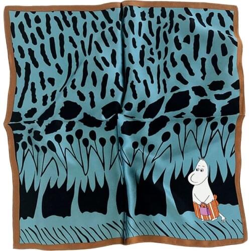 Silk Scarf Women Hippo Print hair neck Square Scarves Chain Office Ladies Shawl Bandanna 53*53cm Hijab Handkerchief muffler