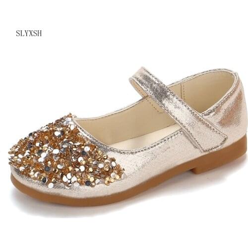 SLYXSH 2019 Autumn new girls school shoes flat rhinestone princess outdoor kids wedding shoes soft pu leather shoes