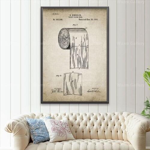 Bathroom Ware Patent Retro Poster Flush Toilet Paper Toilet Lid Patent Vintage Wall Art Canvas Painting Washingroom Decor Pairs