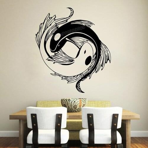 Vinyl Yin Yang Wall Decals Koi Fish Yin Yang Symbol Geometric Floral Patterns Wall Stickers for Home Bedroom Decor Design B063