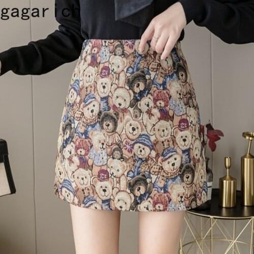 Gagarich Women Skirt 2020 Winter Autumn French Sweet Vintage Animal Printed Graffiti Design Female Lolita Style A-line Skirts