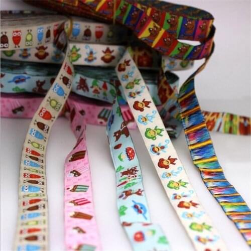 HOT!!!2016 New 5/8 " 16mm 100% polyester Owl/Deer/Dog Cartoon Woven Jacquard Ribbon For DIY Dog Collar wholesale Free Shipping