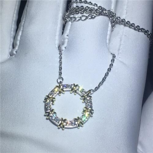 Handmade Round Across Pendant AAAAA zircon cz 925 sterling silver Engagement Wedding Pendants with necalace for women Jewelry