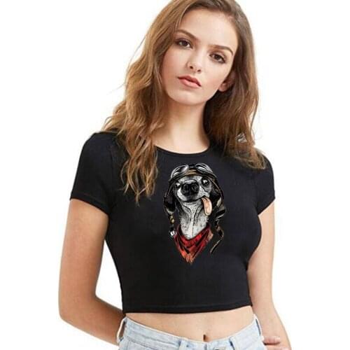 2021 New Summer Women Navel T-Shirt Female Panda Bear Dog Printed Casual Sexy Slim Short Sleeve Top Cropped Vest Streetwear