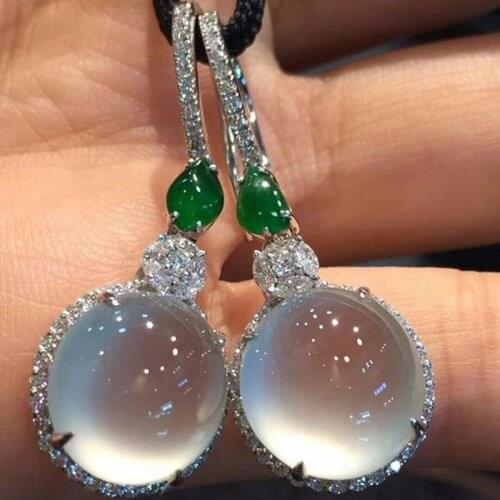Korean Round Circle Moonstone Earrings for Women Statement Wedding Jewelry Crystal Resin Drop Dangle Earrings